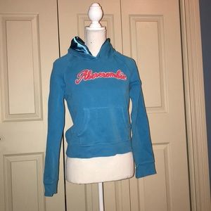 Blue hoodie with silk hood